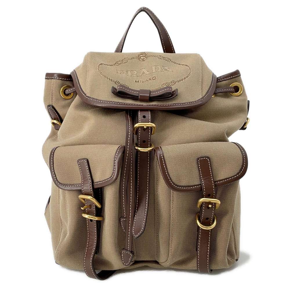 Prada Backpack Leather Canvas Brown