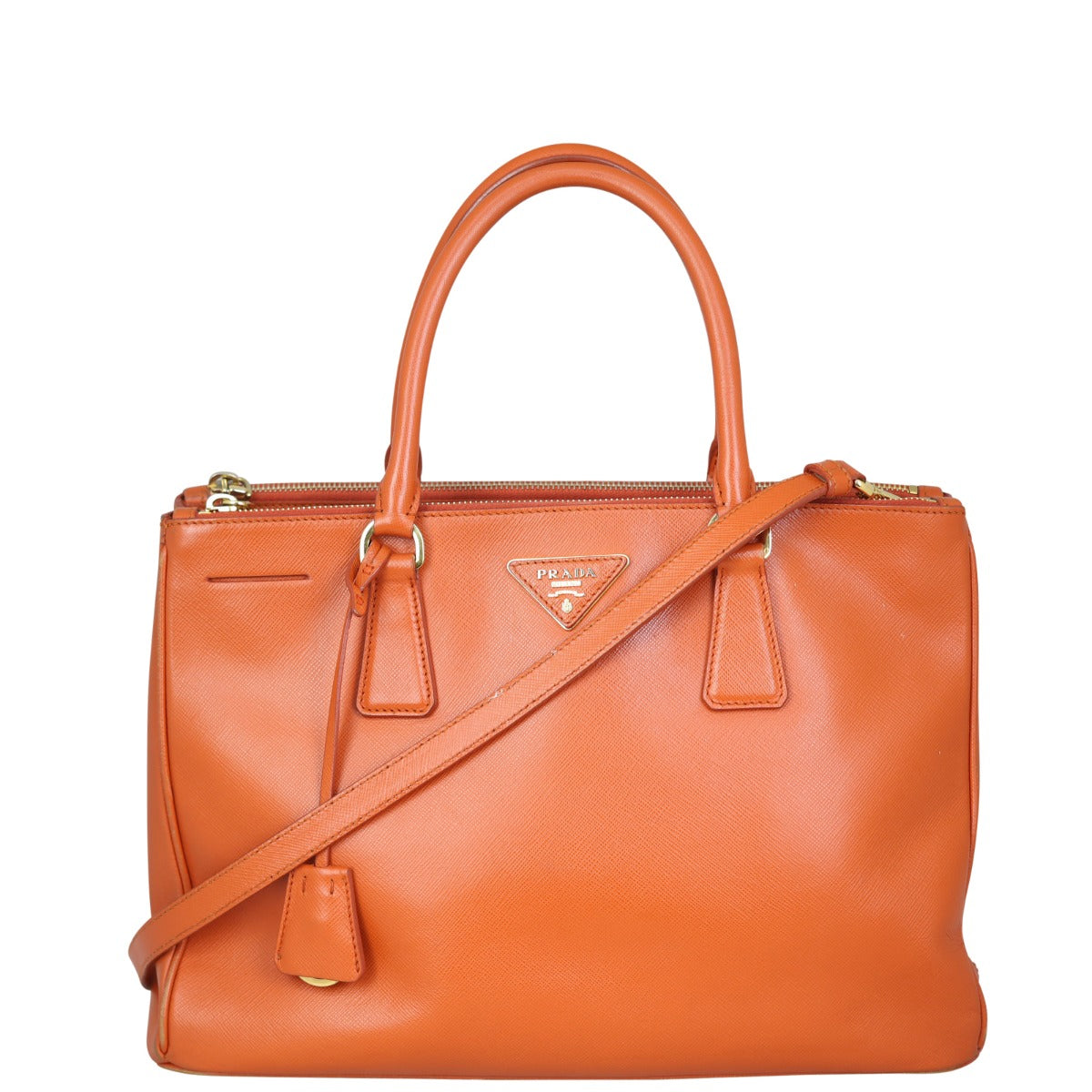 Prada Tote Bag Lux Galleria Double Tote 21 Saffiano Orange Medium