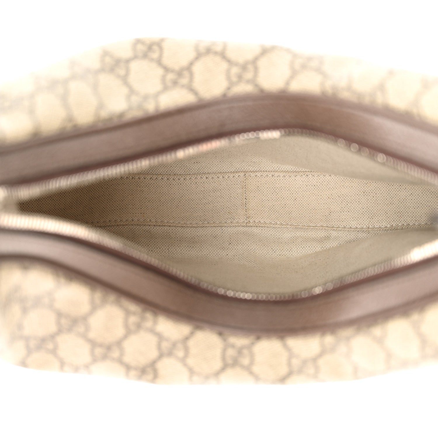 Gucci GG Supreme Monogram Textured Calfskin Web Large Attache Shoulder Bag Beige Ebony New Acero