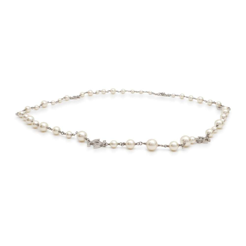 CHANEL CC Logo Long Necklace Silver A36121 Metal