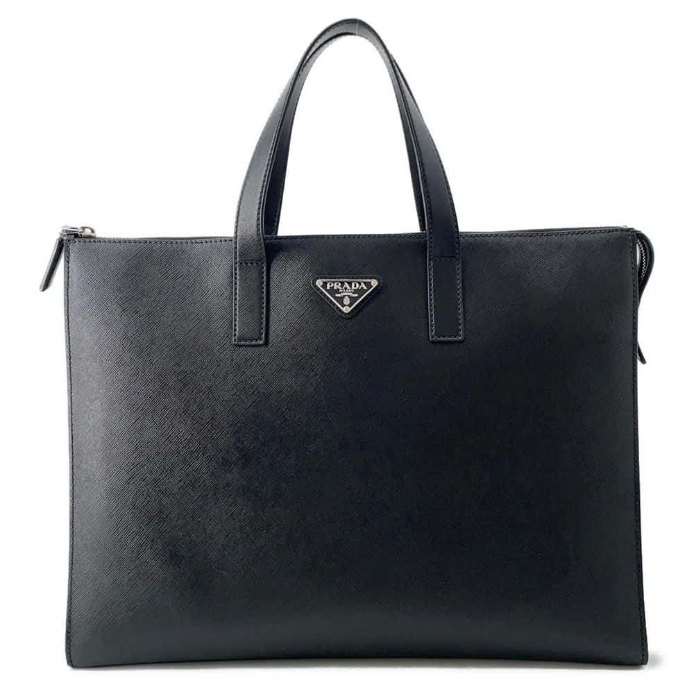 Prada Briefcase Leatherleather Luxury Handbag Saffiano Black Travel Bag