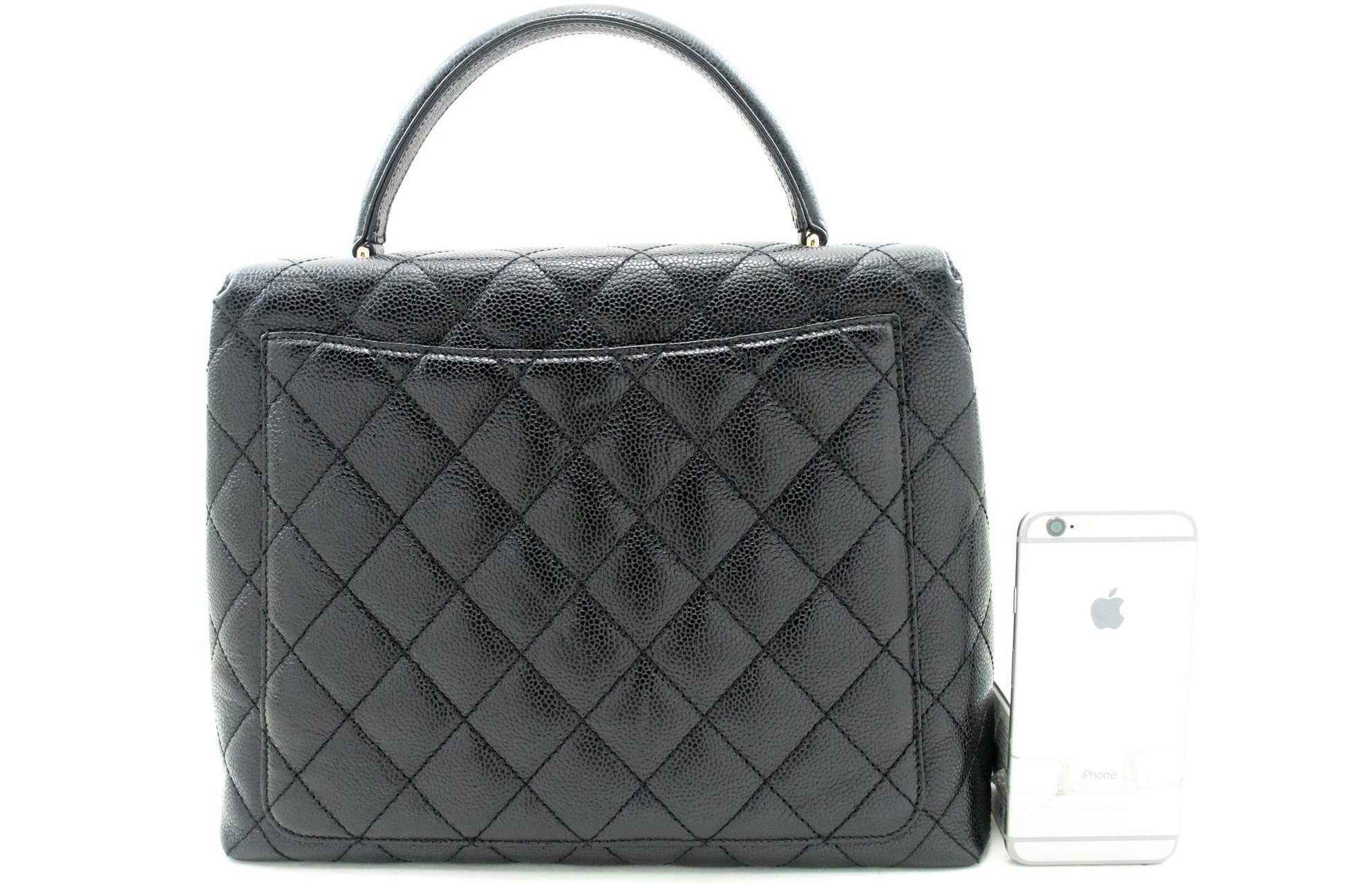 CHANEL Caviar Handbag Top Handle Bag Kelly Black Flap Leather Gold