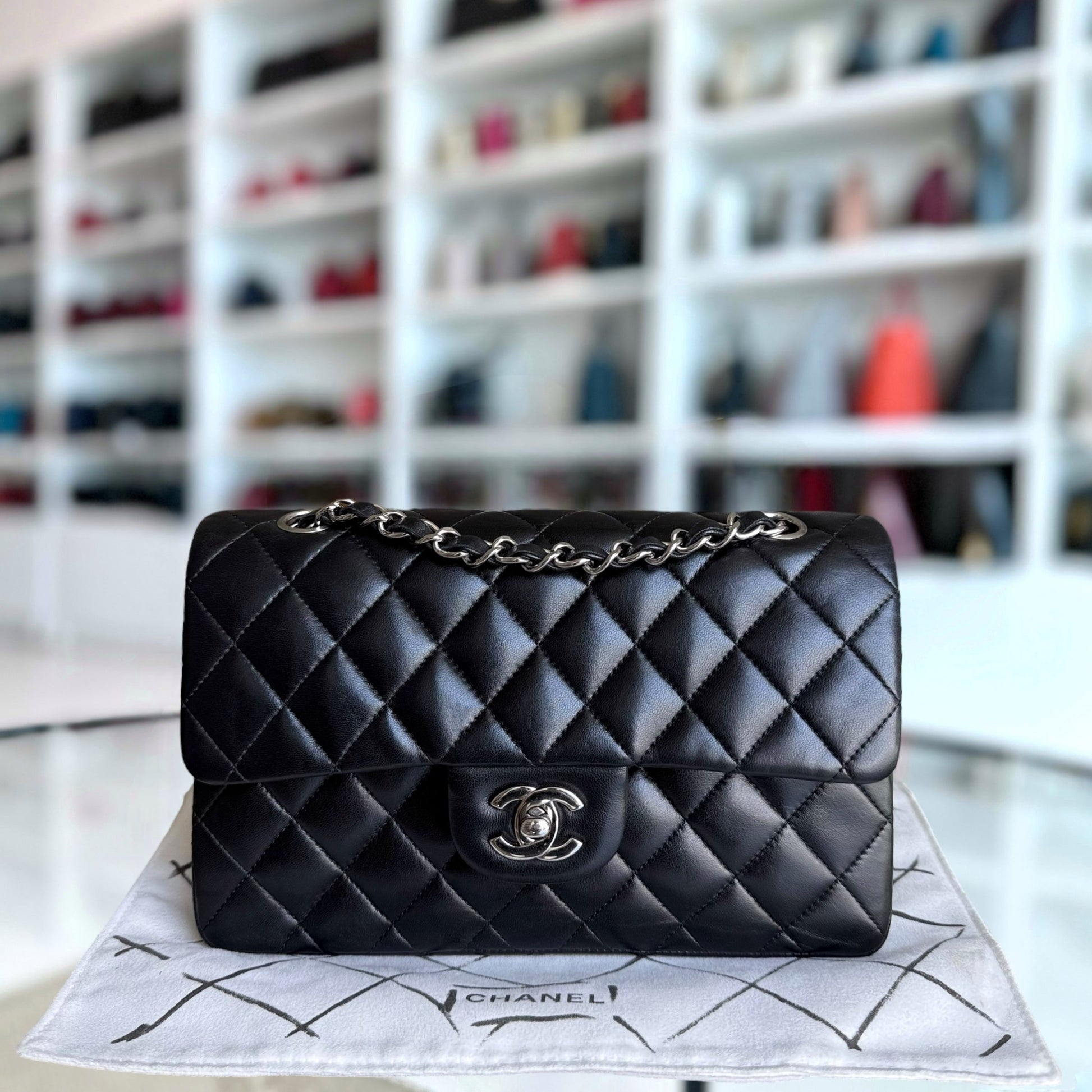 Chanel Classic Flap Small - 23CM Quilted Lambskin Black Silver Hardware Series 14