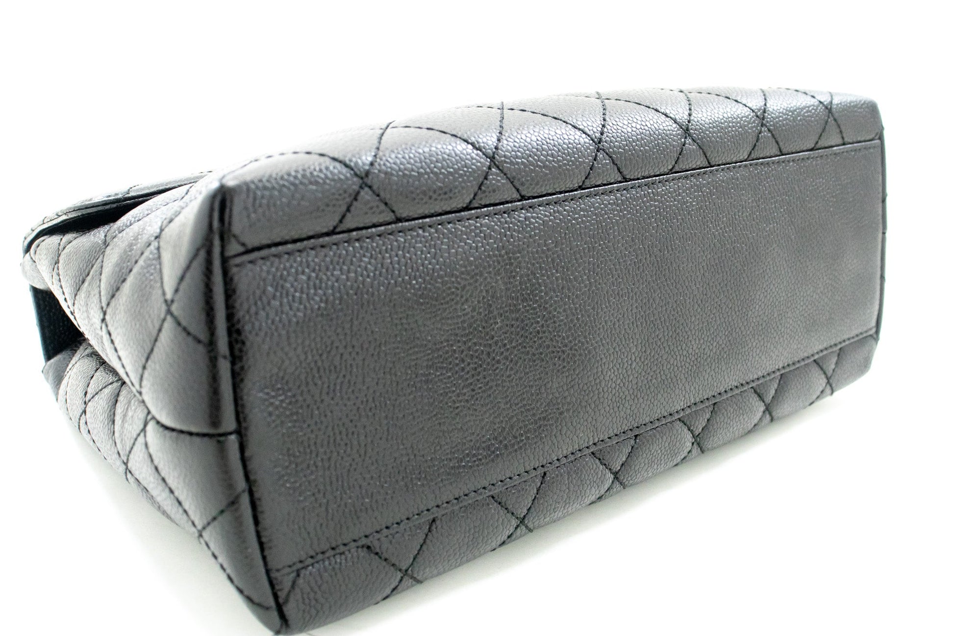 CHANEL Caviar Handbag Top Handle Bag Kelly Black Flap Leather Gold