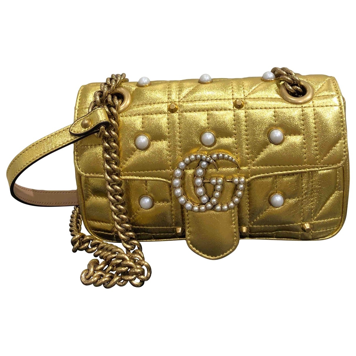 Gucci Marmont Gold Leather Handbag