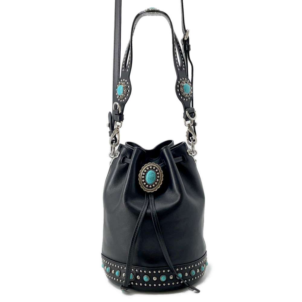 Prada Stone 2Way Bag Leather Black Bucket Bucket Bag