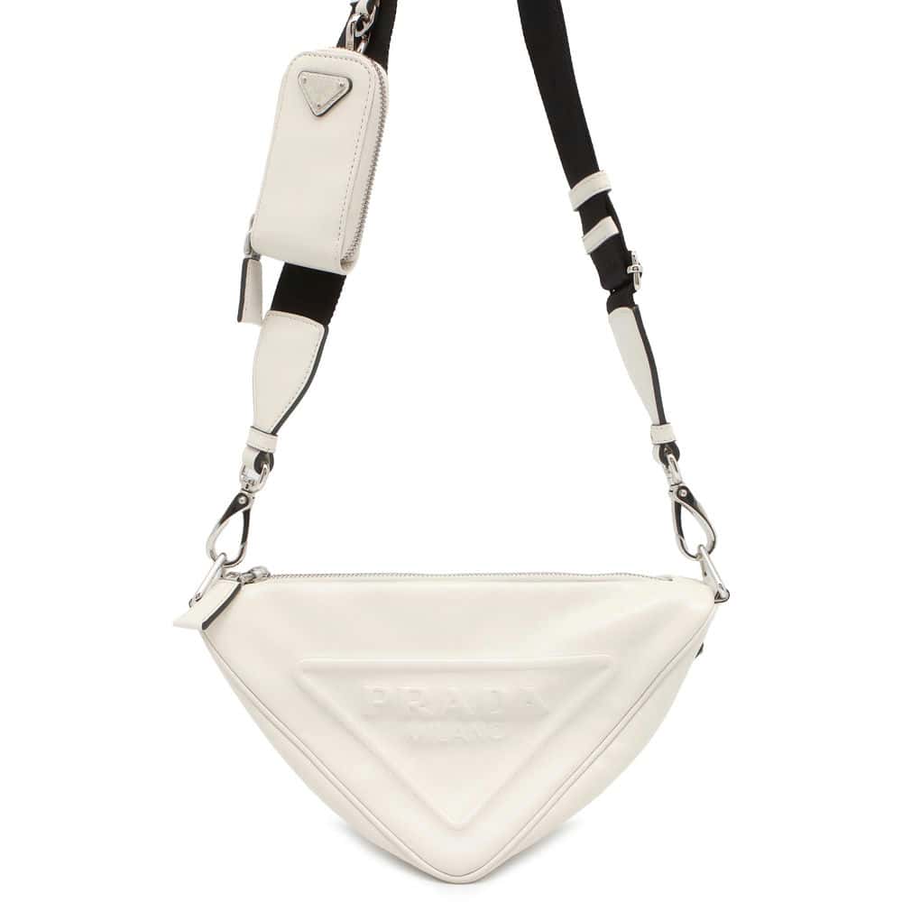 Prada Triangle Shoulder Bag Leather White Logo
