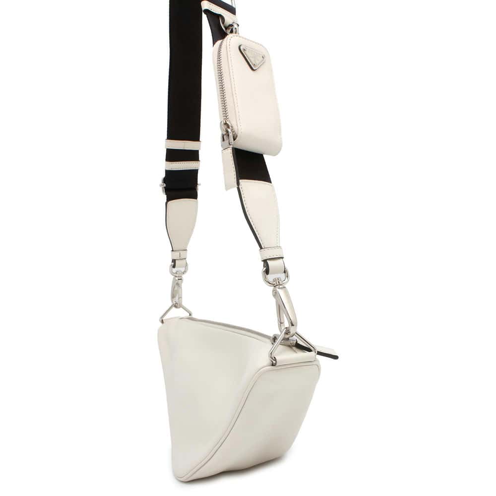 Prada Triangle Shoulder Bag Leather White Logo