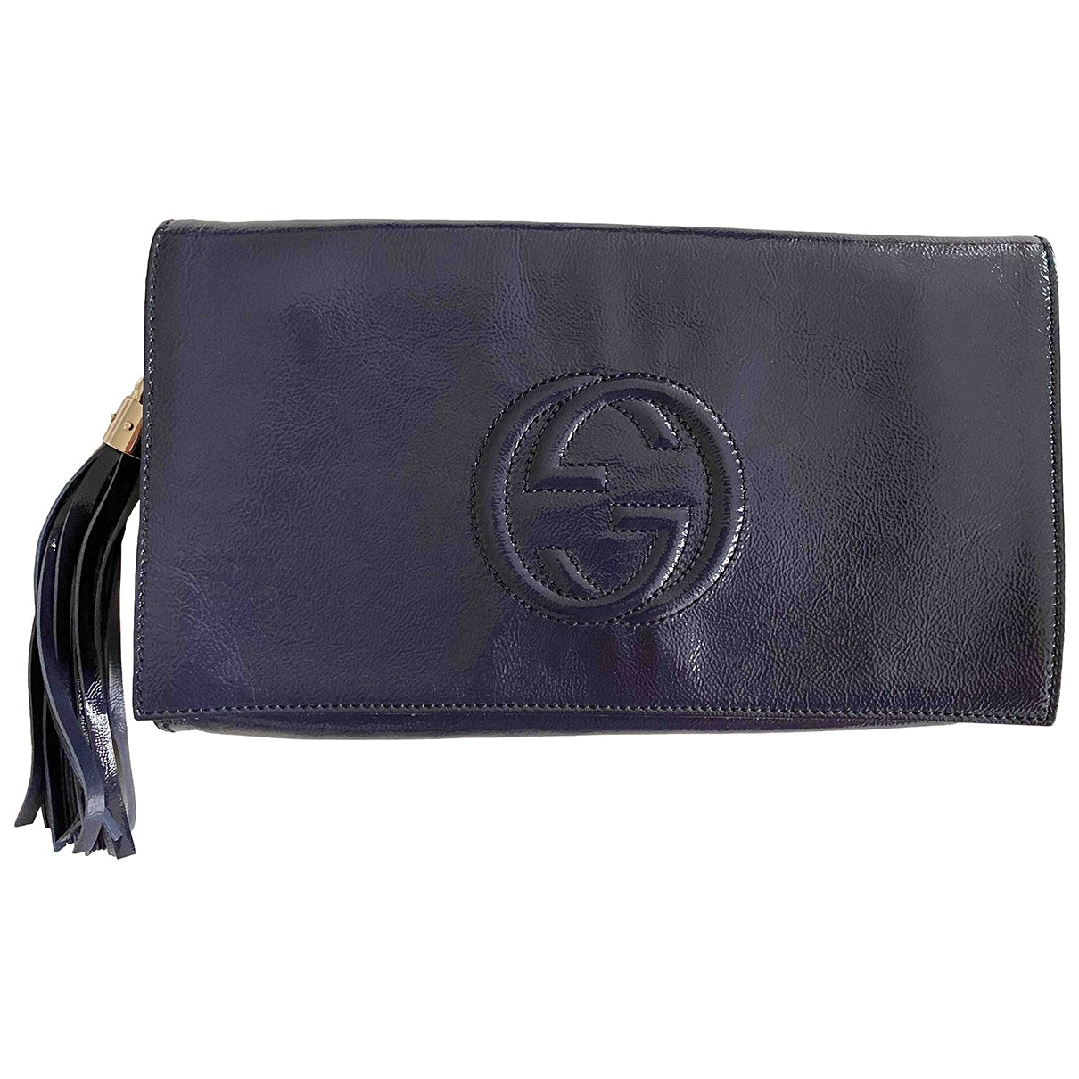 Gucci soho navy patent leather clutch bag