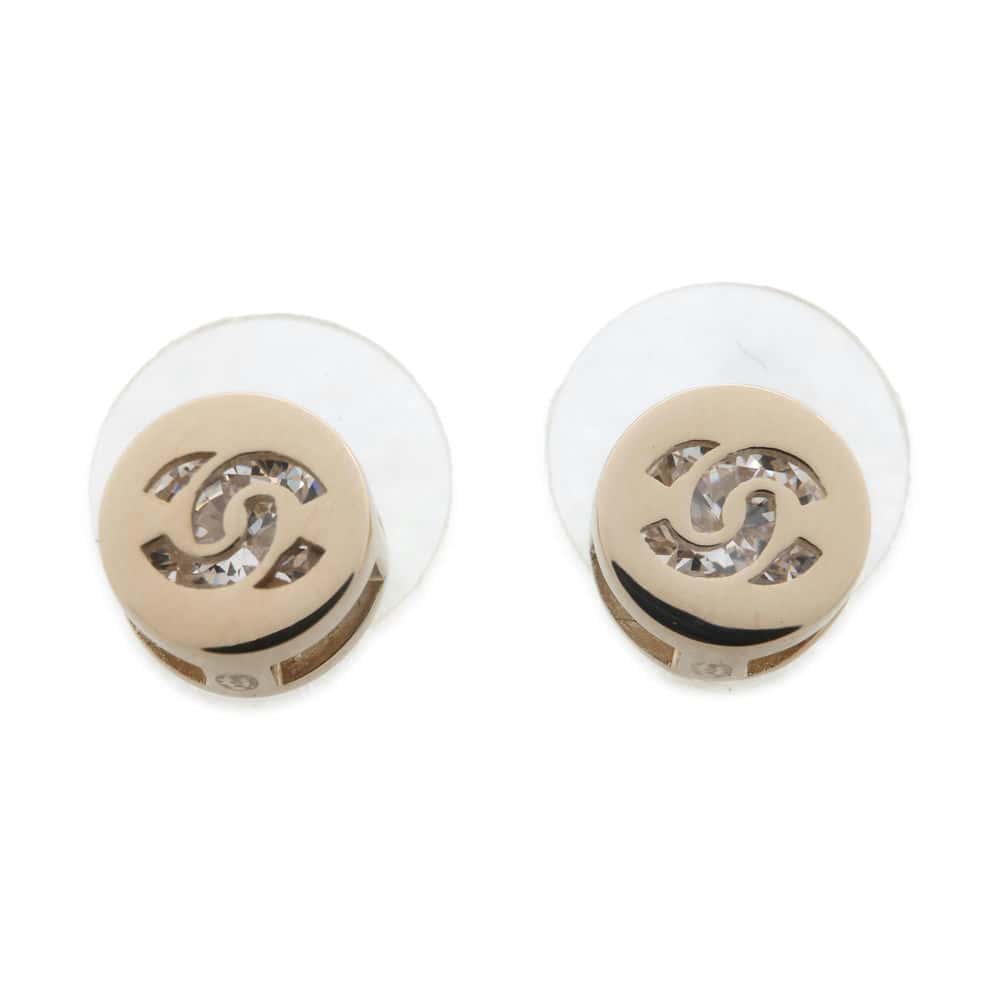 Chanel Round Cc Logo Earrings Gold Metal Strass Color Stone