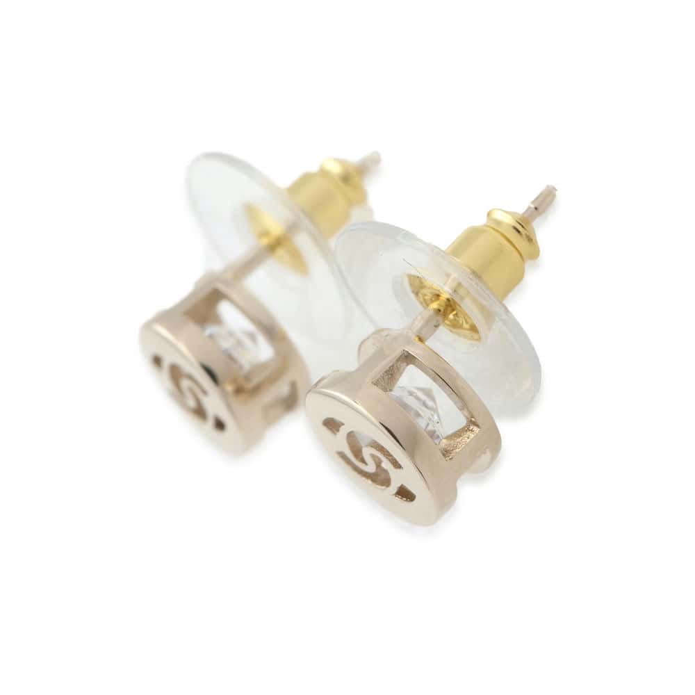 Chanel Round Cc Logo Earrings Gold Metal Strass Color Stone