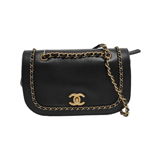 Chanel Lovely Chains Flap Calfskin Hardware -19 Black Gold Leather Shoulder Bag