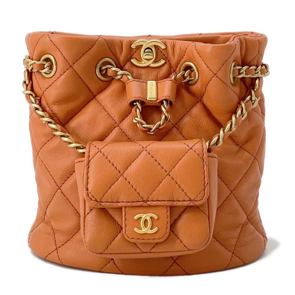 Chanel Matelasse Backpack with Mini Pouch Orange AS3947 Leather Size Small