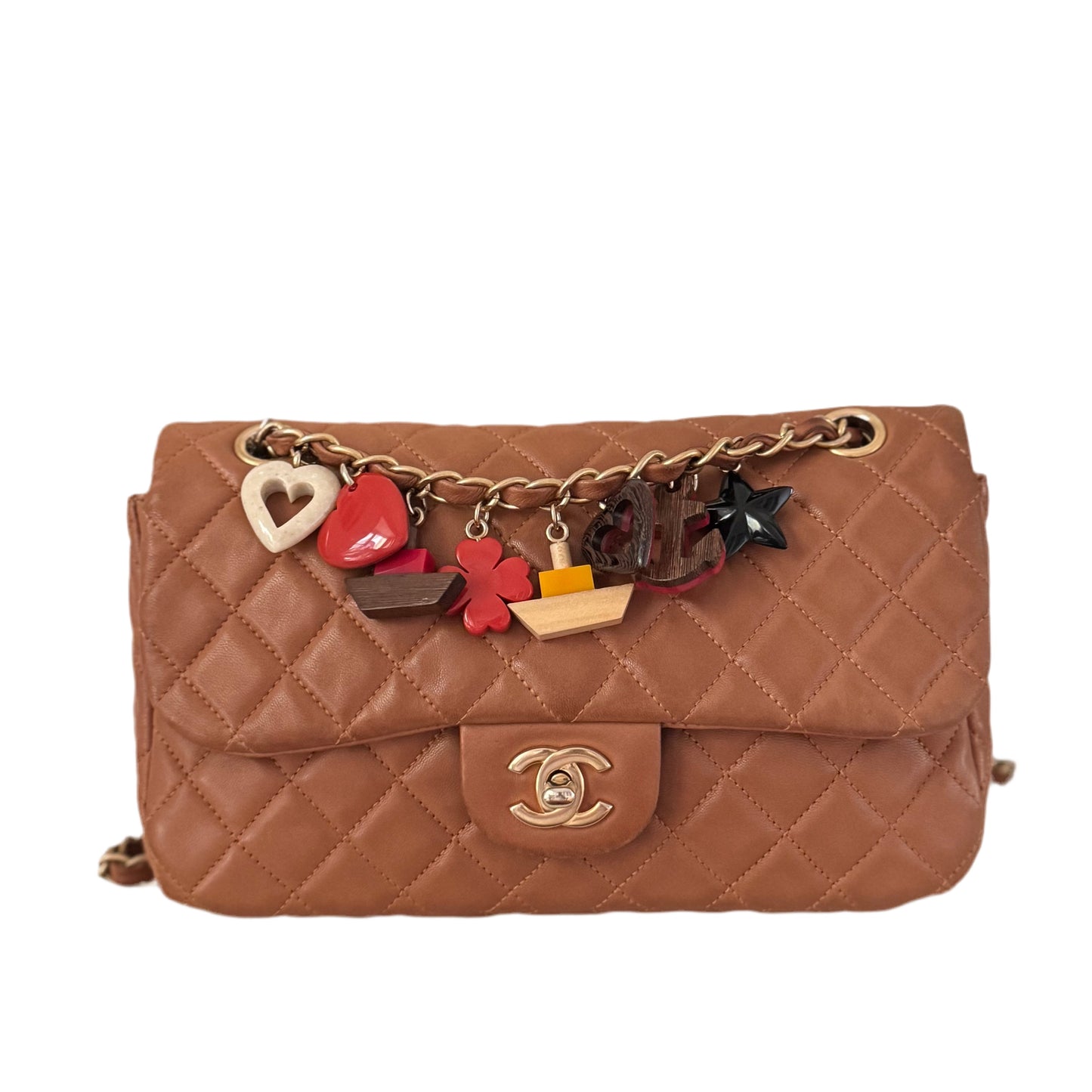 Chanel Seasonal Flap Caramel Tan Valentine Marine Brown Leather Key Chain