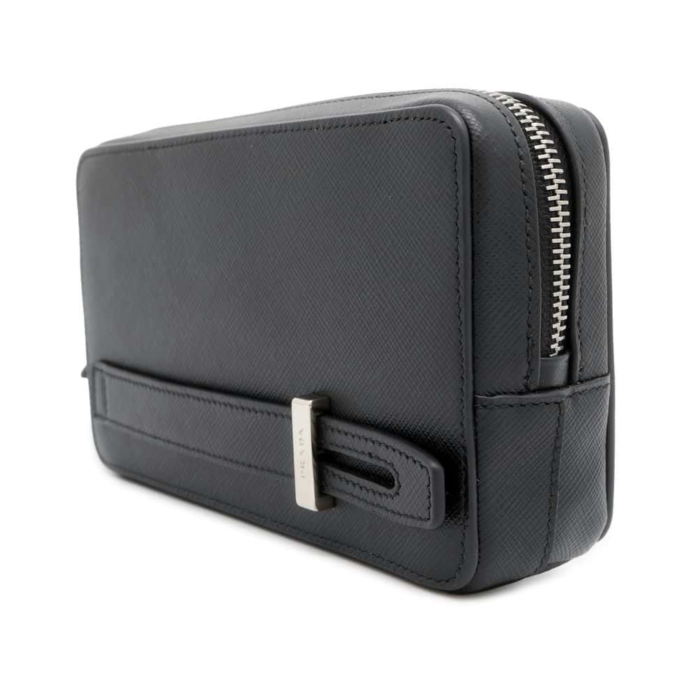 Prada Pouch Luxury Handbag Leather Saffiano Black Clutch Bag
