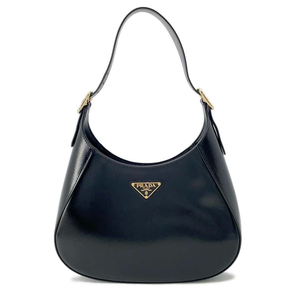 Prada Triangle One Shoulder Bag Leather Black Logo