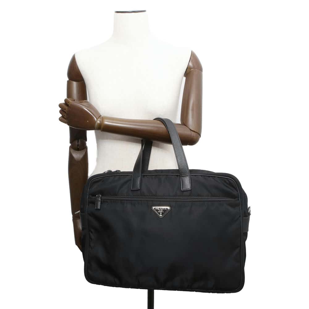 Prada Briefcase Leatherleather Luxury Handbag Nylon Saffiano Black Travel Bag