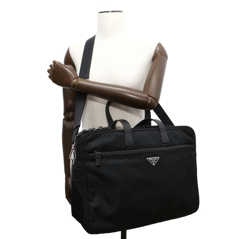 Prada Briefcase Leatherleather Luxury Handbag Nylon Saffiano Black Travel Bag