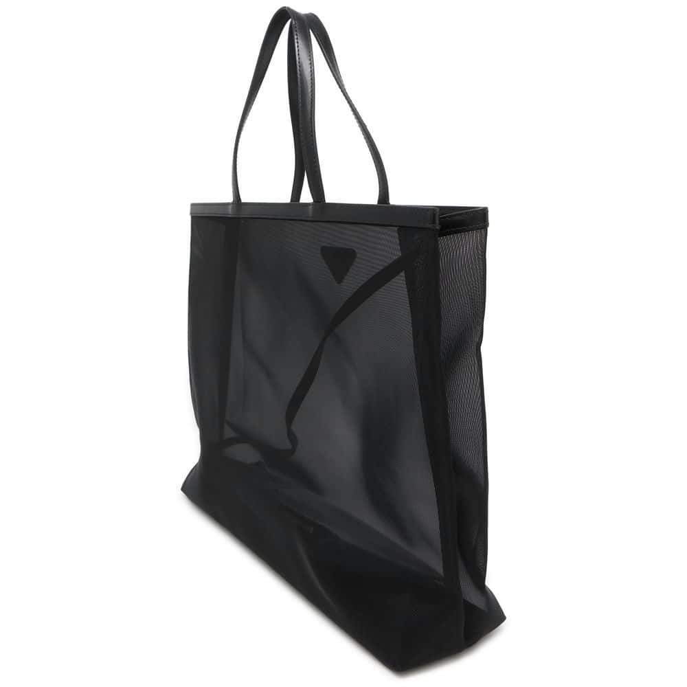Prada Triangle Mesh Shopping Bag Tote Bag Mesh Leather Black Logo