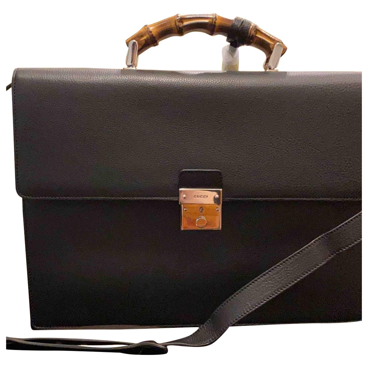 Gucci bamboo black leather handbag