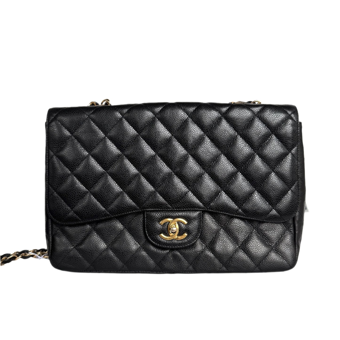 Chanel Classic Flap Jumbo Caviar Single Flap Black Gold Leather Handbag 3