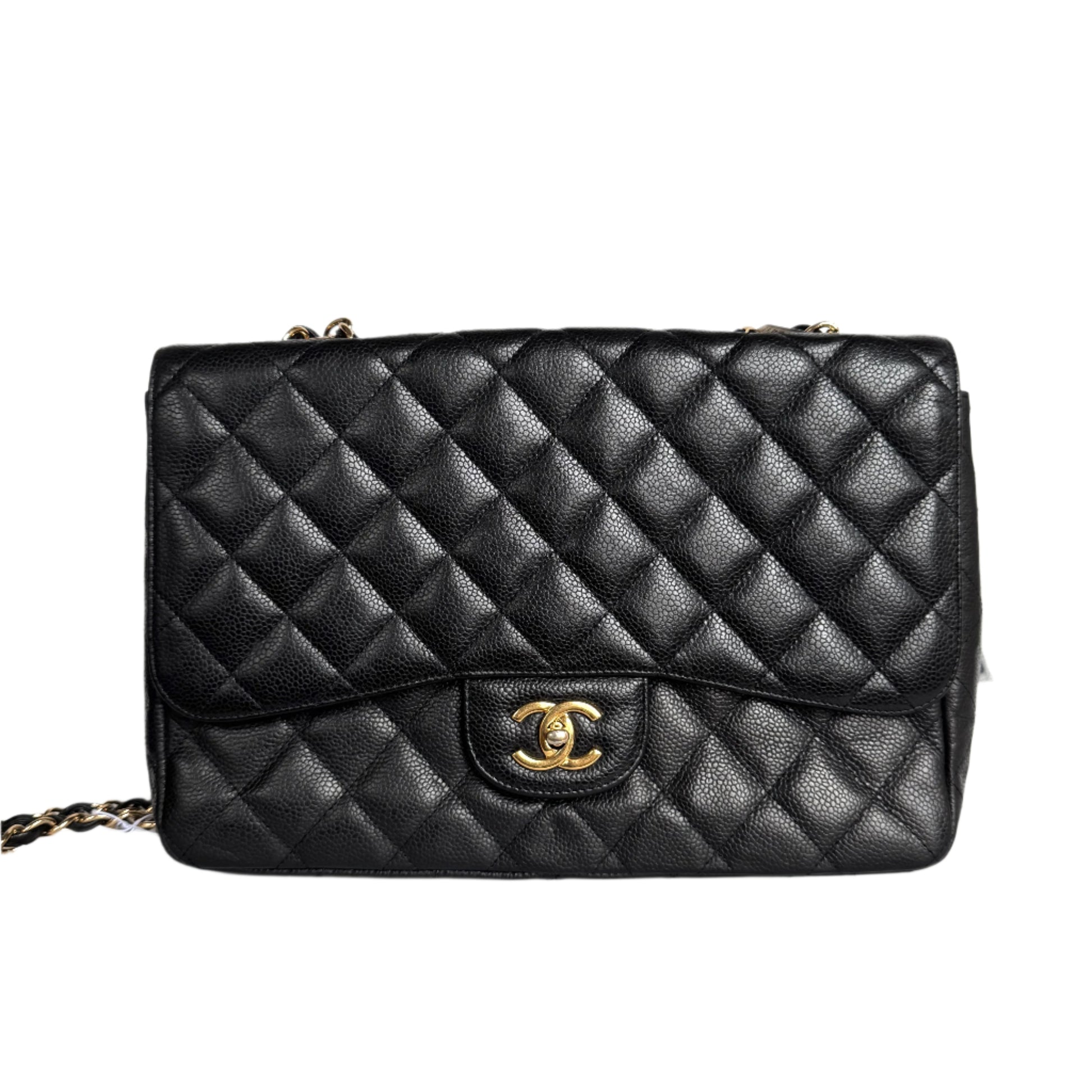 Chanel Classic Flap Jumbo Caviar Single Flap Black Gold Leather Handbag 3