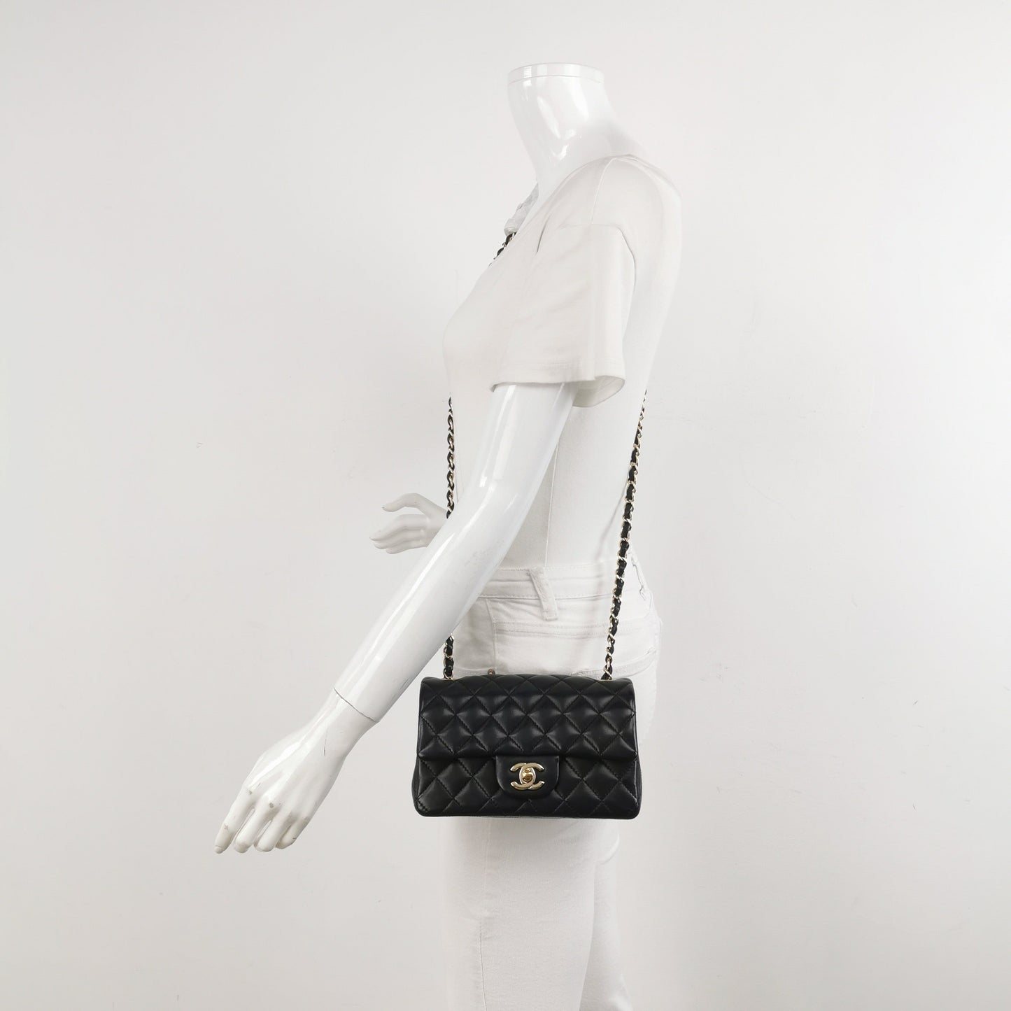 Chanel Classic Flap Rectangular Lambskin Hardware Black Gold Leather Mini Bag Gold Hardware