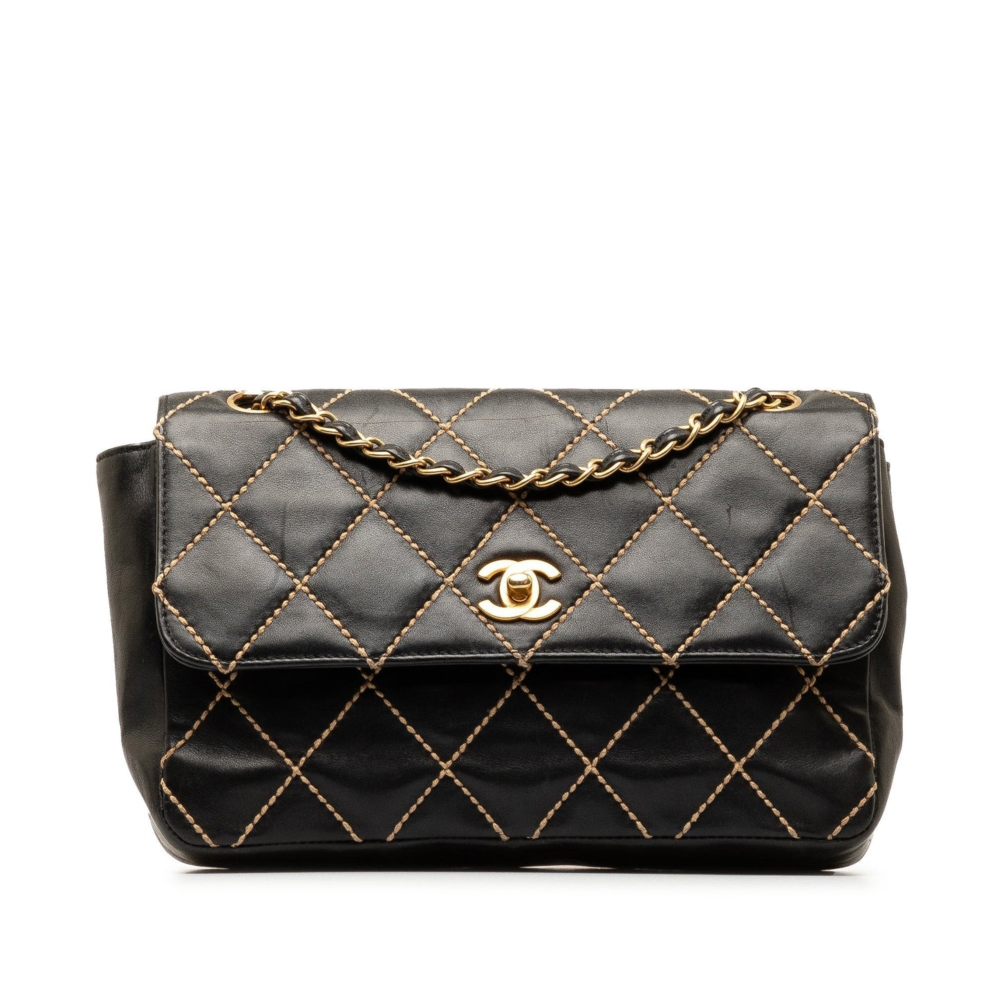 CHANEL CC Wild Stitch Lambskin Flap Shoulder Bag