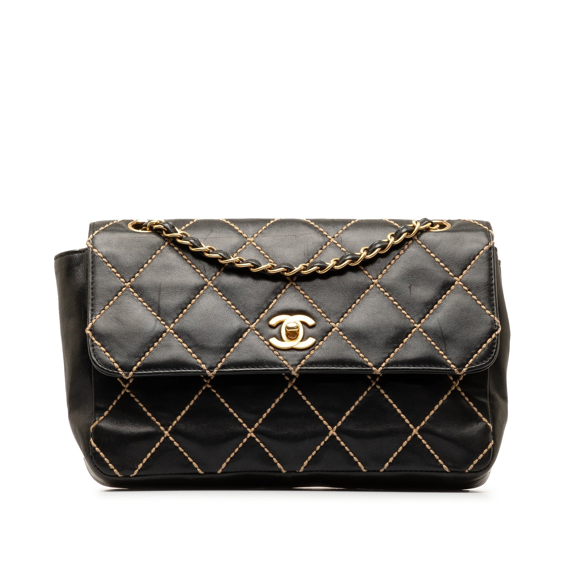 CHANEL CC Wild Stitch Lambskin Flap Shoulder Bag
