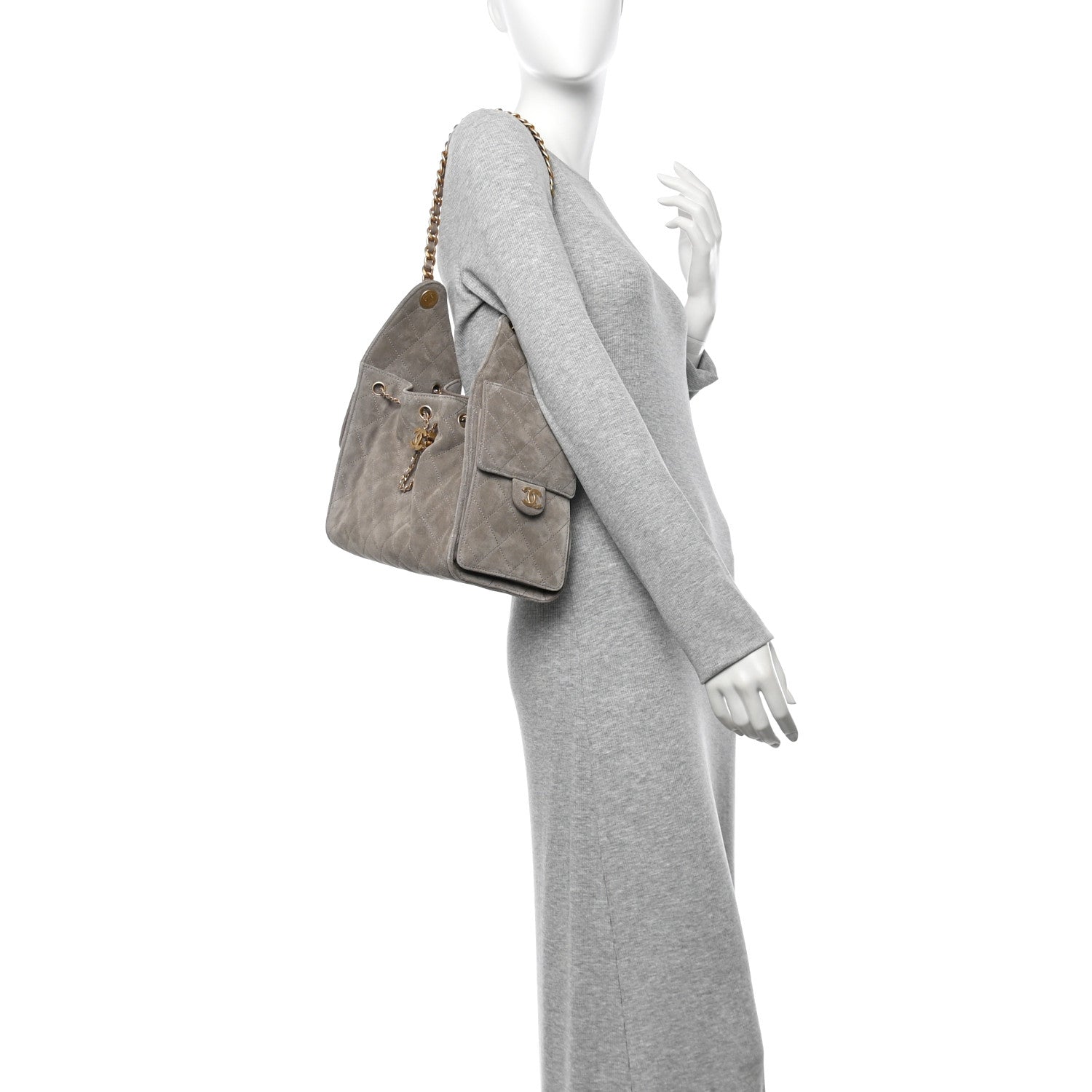 Chanel Suede Quilted Small 25 Handbag Dark Grey