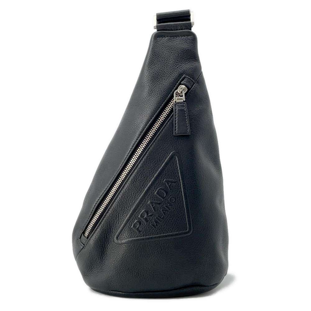 Prada Triangle Cloth Crossbody Bag Vittero Dino Leather Black Logo