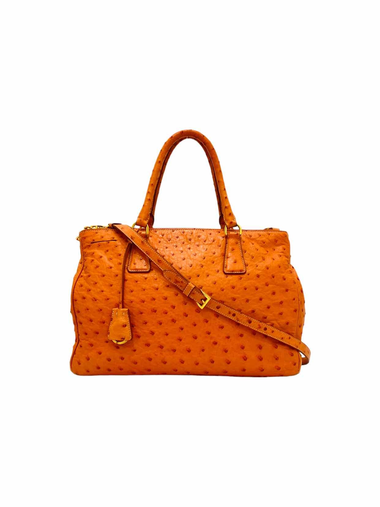 Prada Double Top Handle Leather Gold Orange Shoulder Bag