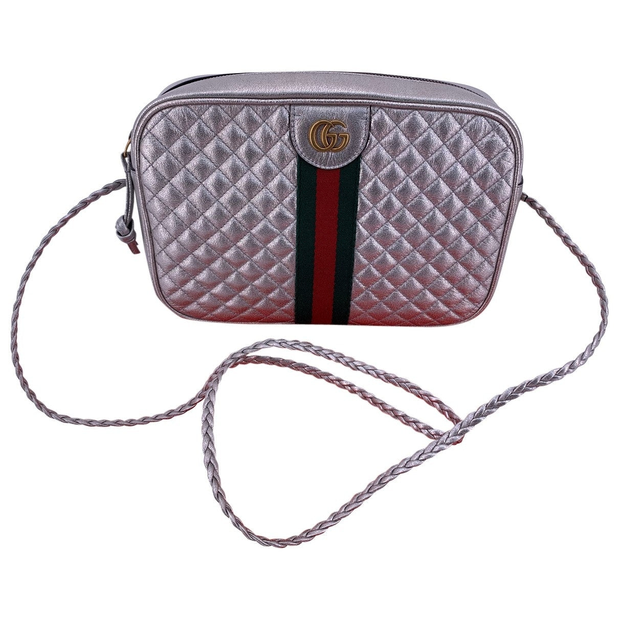 Gucci laminated silver leather handbag