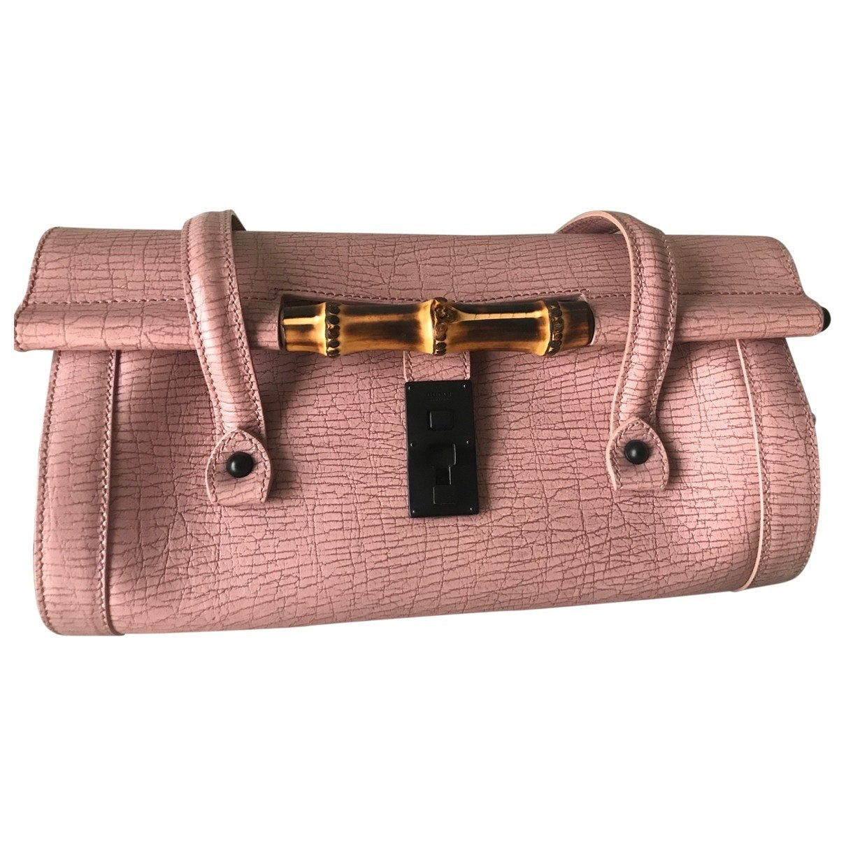 Gucci bamboo pink leather handbag