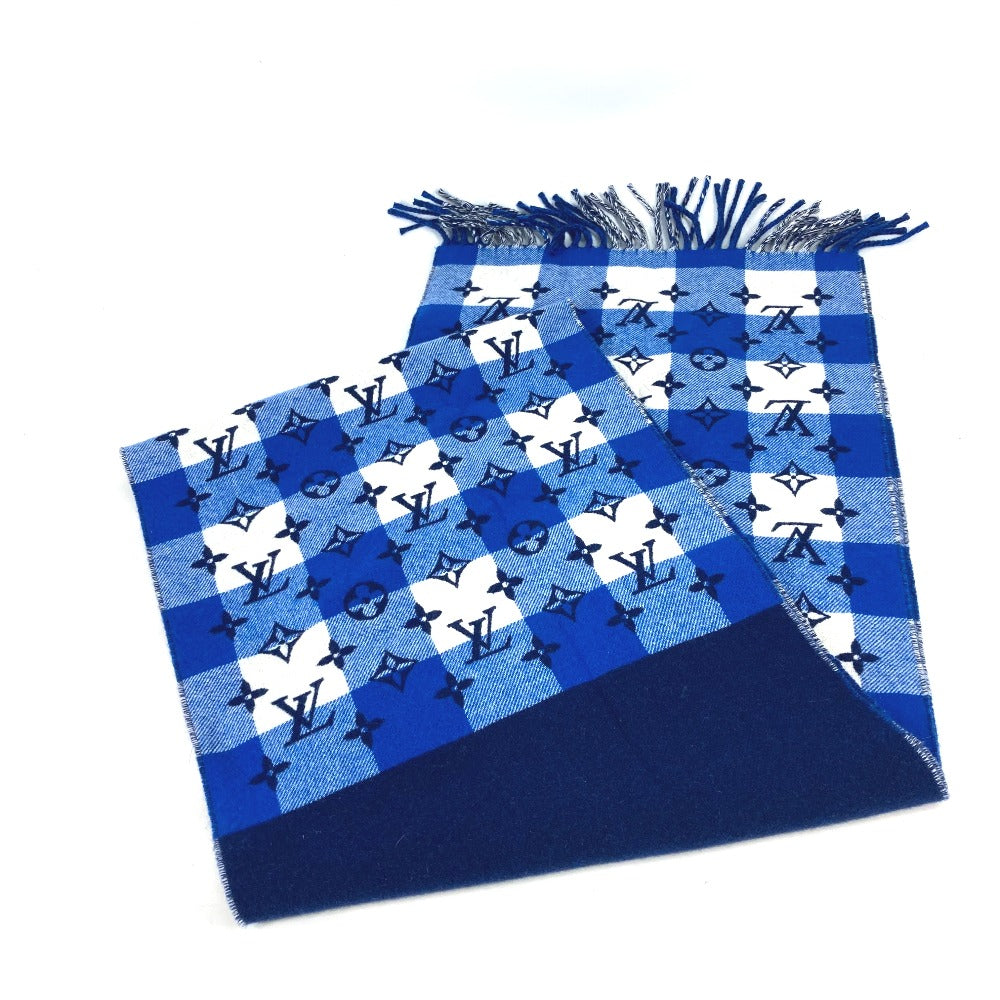 Louis Vuitton Scarf M76588 Cashmere Escharpe Check Monogram Wool Blue