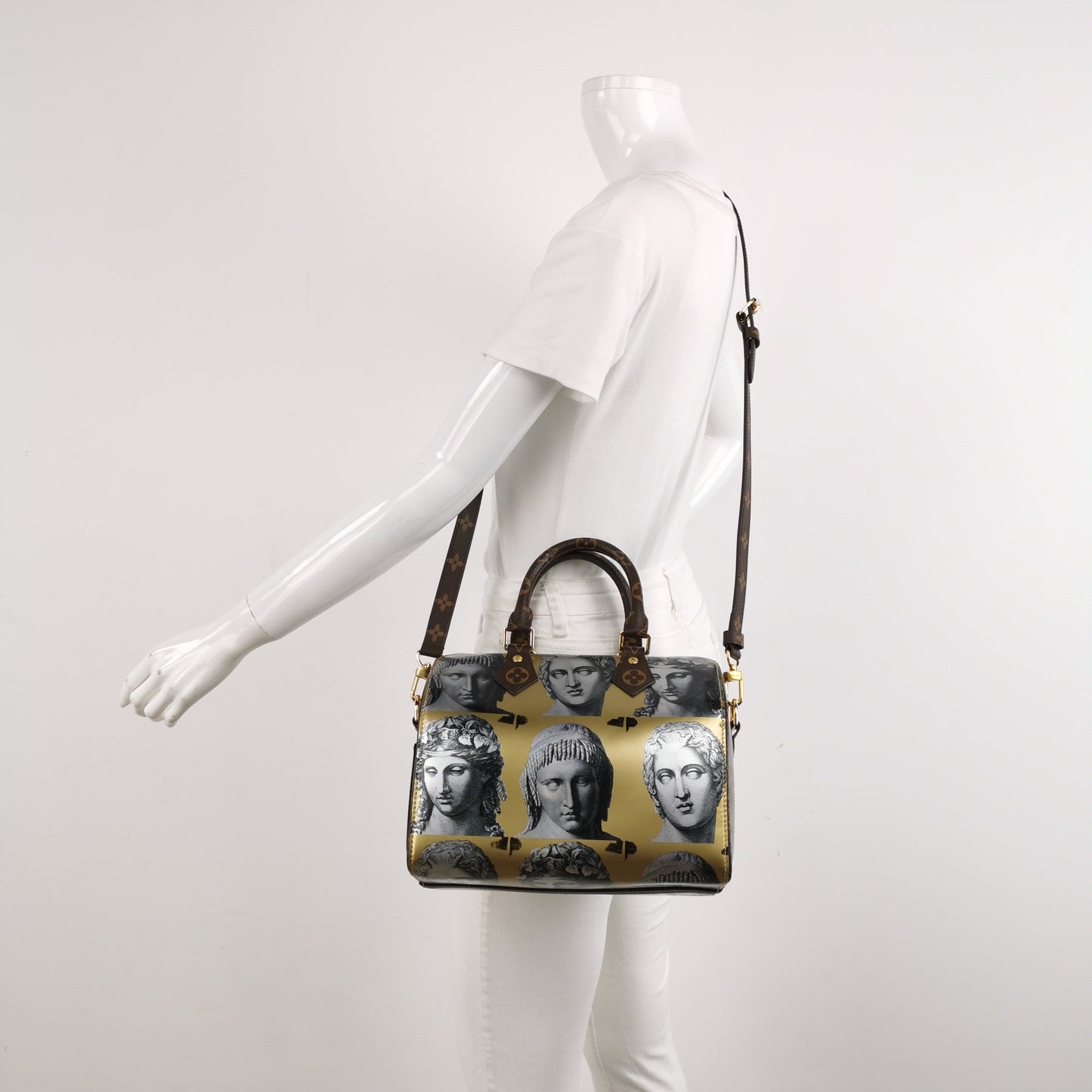 Louis Vuitton Speedy 25 Bandouliere Fornasetti M um Gold Handbag