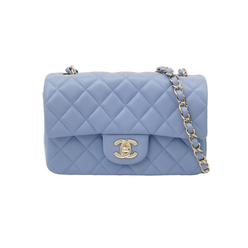 Chanel Classic Flap Rectangular Pale Lambskin Blue Mini Bag