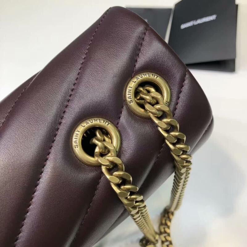 YSL Saint Laurent Loulou MatelassÃ© "Y" Burgundy 9.8in Small Chain Handbag Ysl 494699Dv7276475