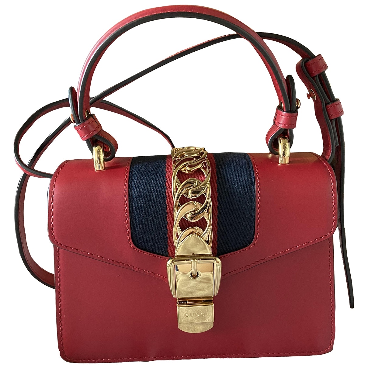 Gucci sylvie red leather handbag