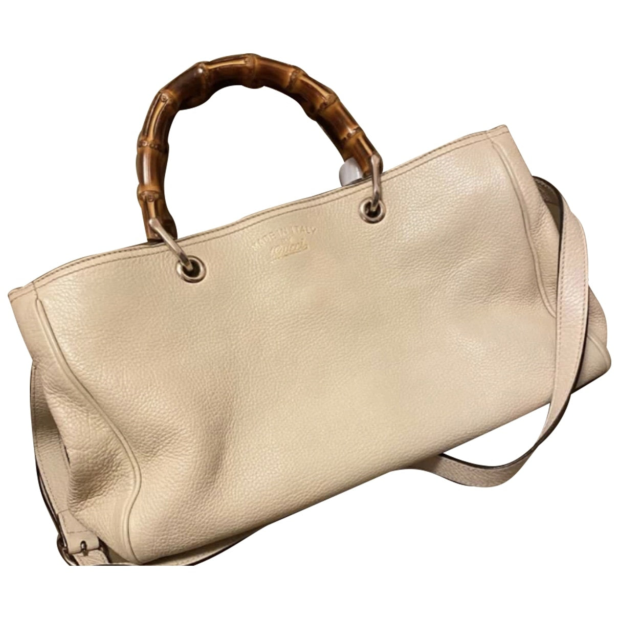 Gucci bamboo ecru leather handbag