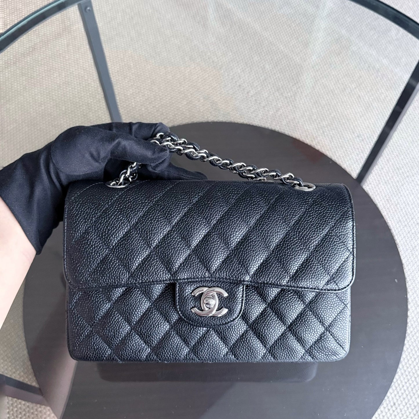 Chanel Classic Flap Small - Caviar 23CM Quilted Grained Calfskin Black Silver Hardware Series 13