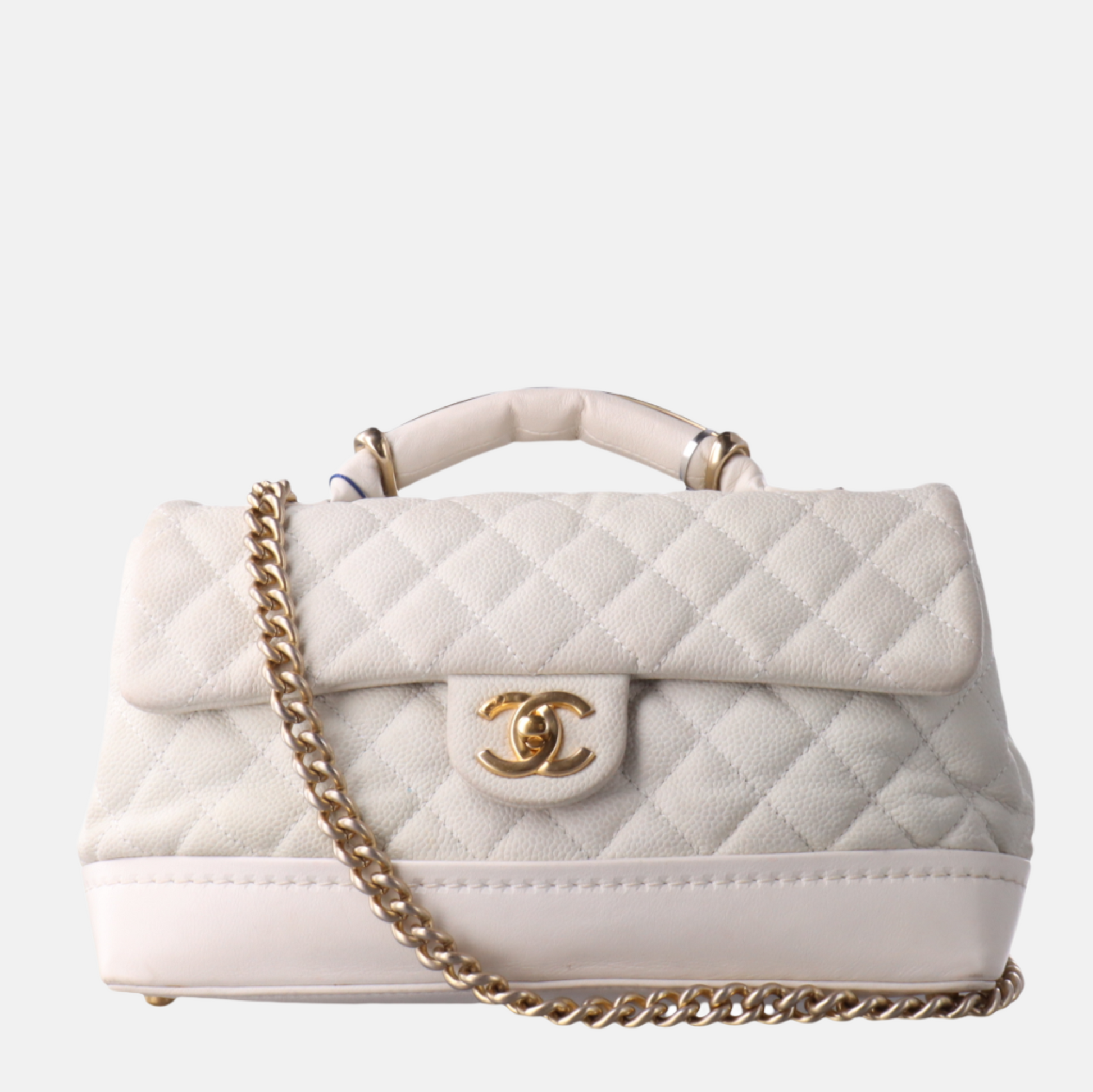 Chanel Global Trotter Flap Caviar White Leather Crossbody Bag
