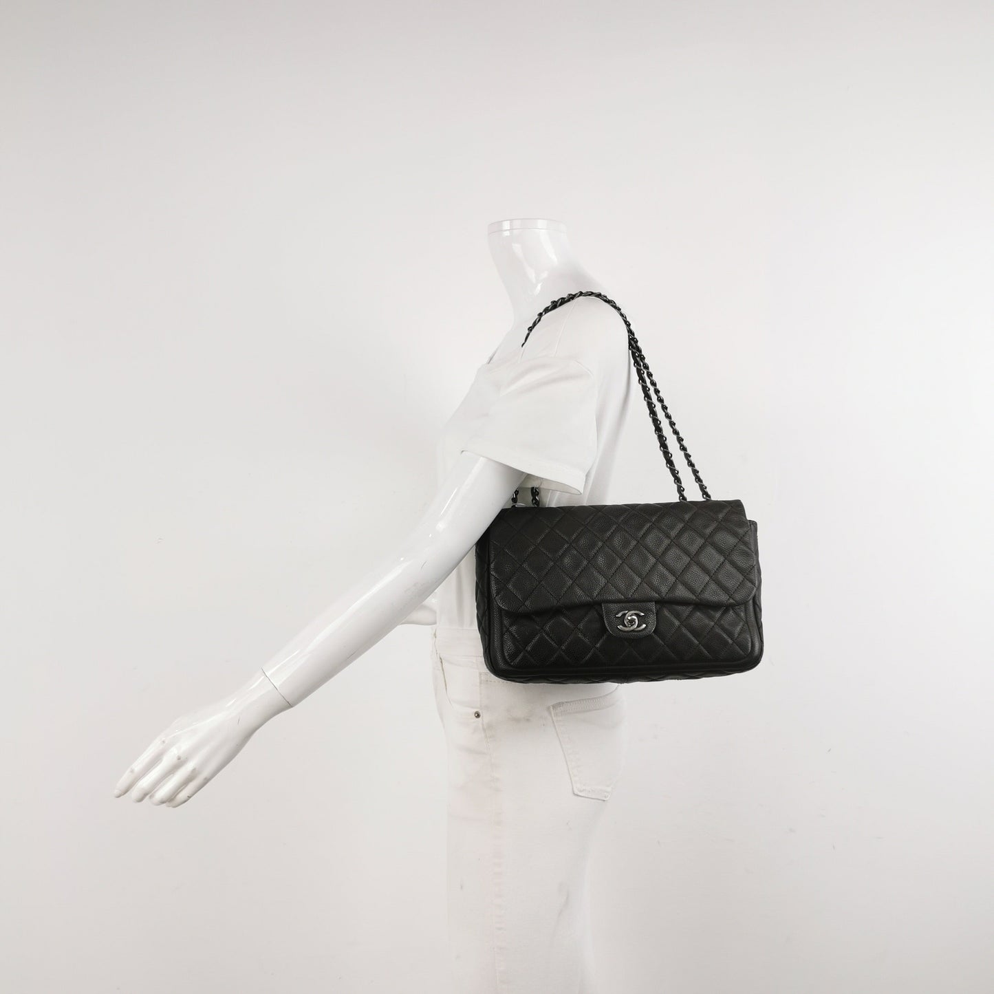 Chanel Now Forever Jumbo Flap Lambskin Hardware Black Silver Shoulder Bag