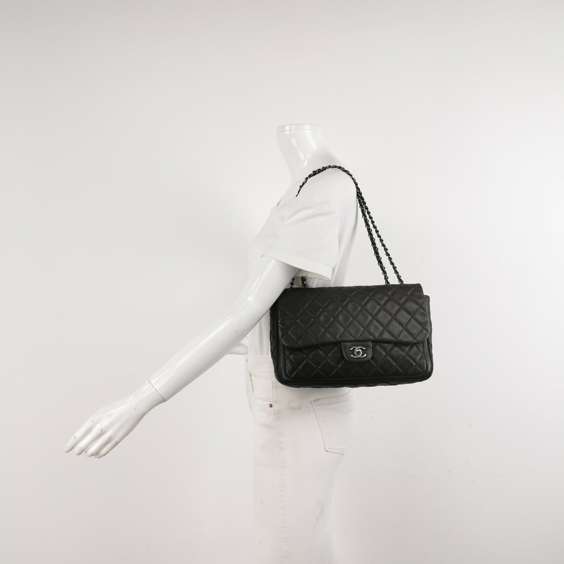 Chanel Now Forever Jumbo Flap Lambskin Hardware Black Silver Shoulder Bag