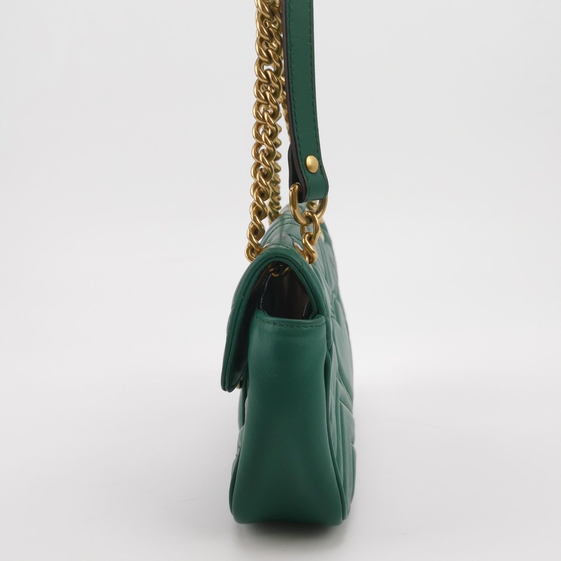 Gucci Marmont Flap Hardware Leather Calfskin Green Gold Travel Bag