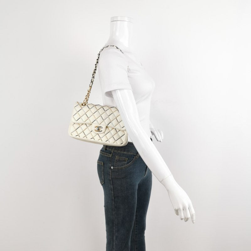 Chanel Classic Flap Gilt Hardware White Silver Small Leather Handbag