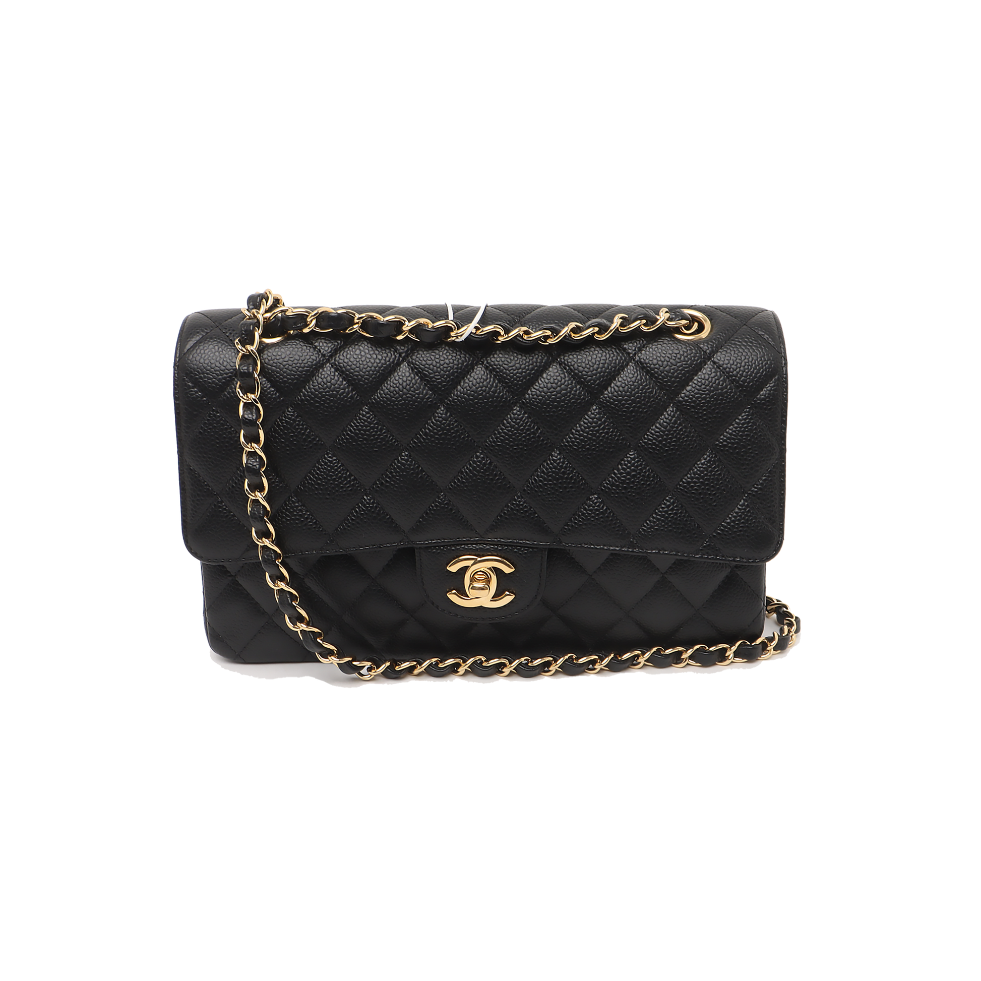 Chanel Classic Flap Caviar Black Gold Leather Handbag