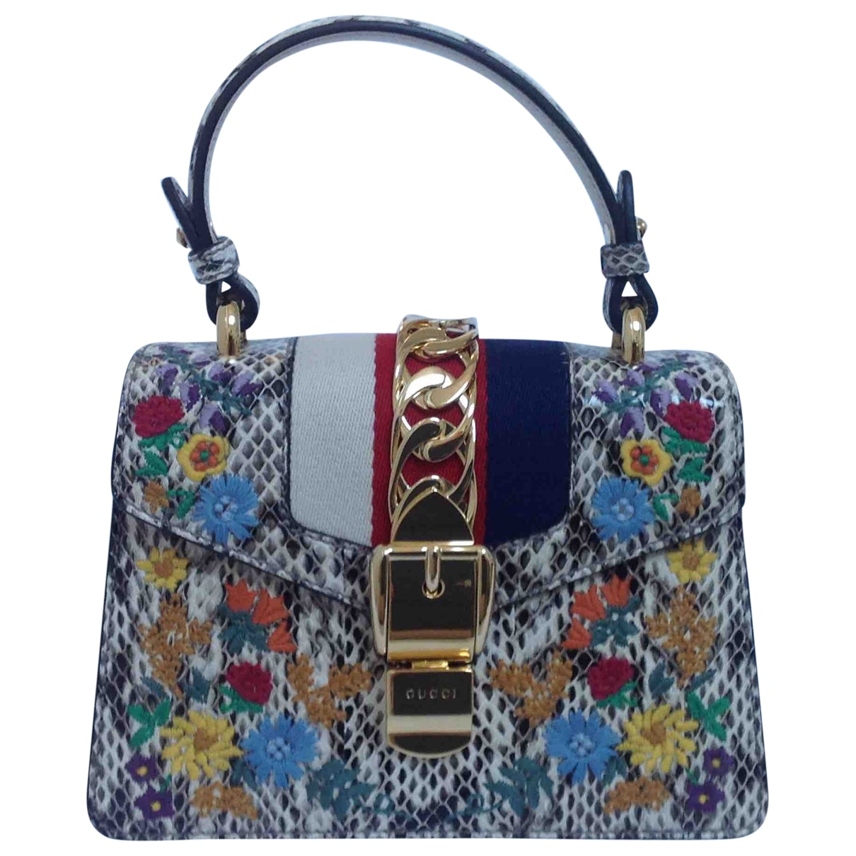 Gucci sylvie multicolour python handbag