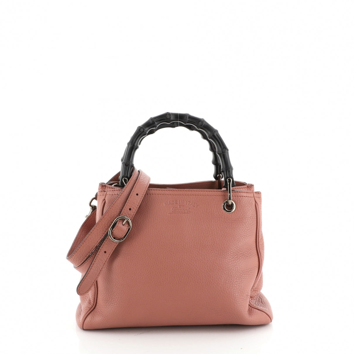 Gucci bamboo pink leather handbag