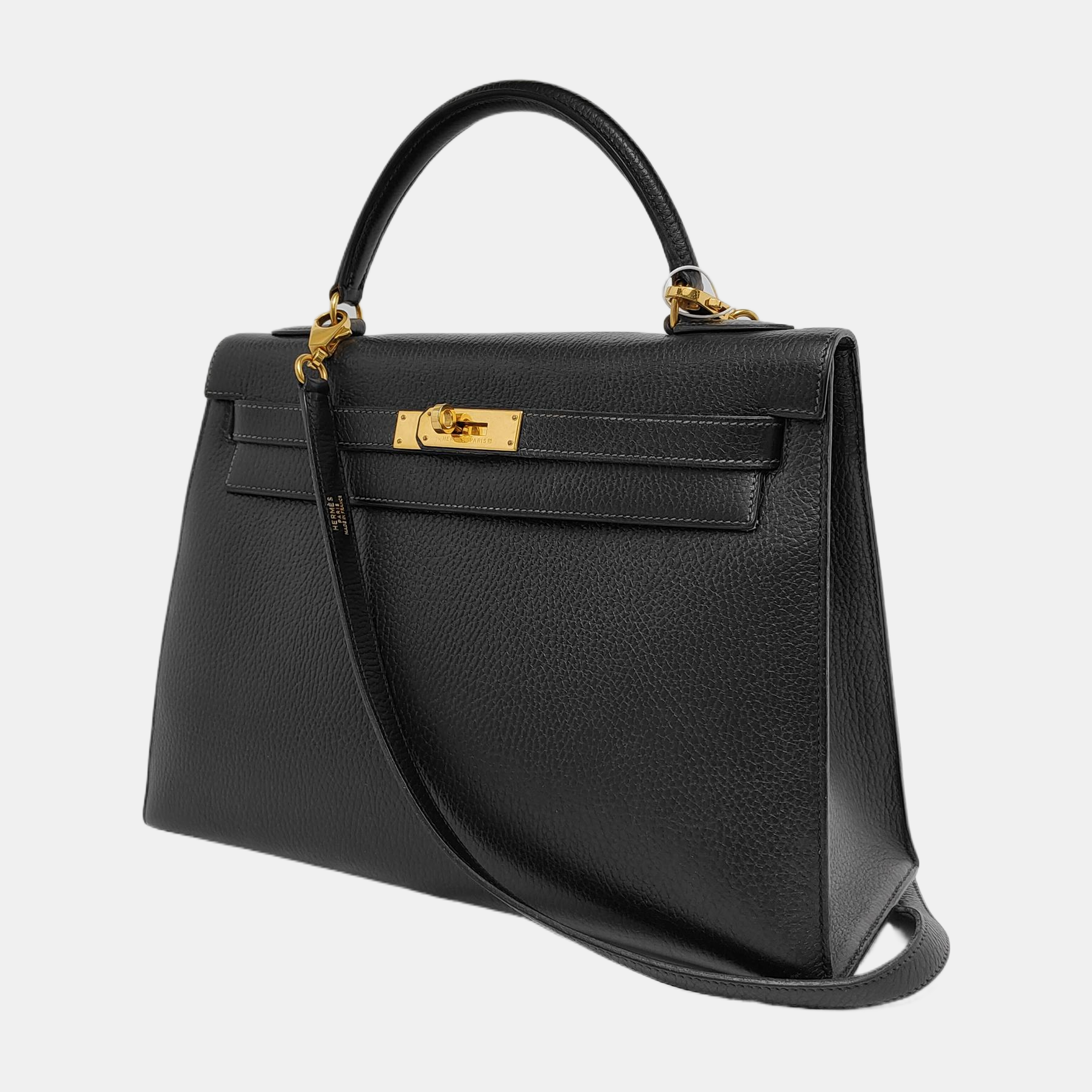 Hermes Kelly Sellier Clemence Hardware Handbag Leather Black Travel Bag
